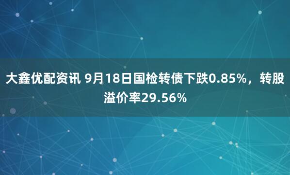 大鑫优配资讯 9月18日国检转债下跌0.85%，转股溢价率29.56%